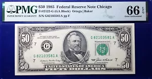 1985 $50 Federal Reserve Note Fr-2122-G Chicago PMG66 Gem EPQ - Picture 1 of 4