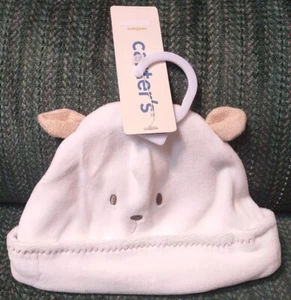 Carter's White Bear Cap Hat Baby Newborn 3-9 Months White Fleece (NWT) - Picture 1 of 10