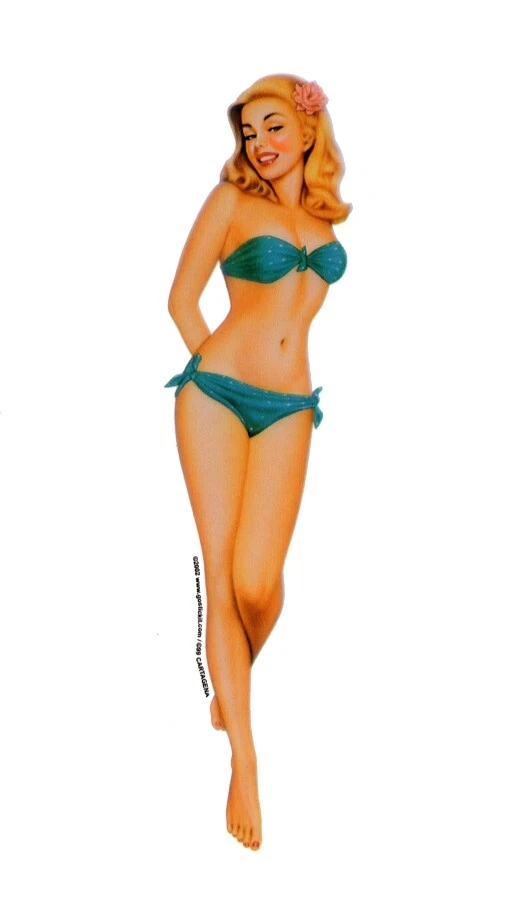6 Inch Vintage Blue #Bikini Beach Pinup Girl Vinyl #STICKER DECAL #BUMPERSTICKER - Image 1 of 1