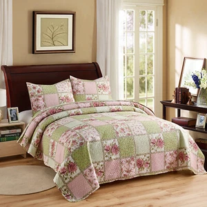 3 Piece Reversible Bedspread Quilt Set Patchwork Floral Coverlet Set All-Season - Picture 1 of 48
