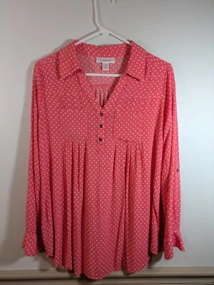 Motherhood Maternity Top Henley Long Sleeve Pink Polka Dots Size Medium - Image 1 of 3