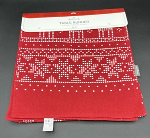 Hallmark Table Runner Red & White Reindeer and Snowflakes 12 IN x 6 FT NEW - Picture 1 of 4