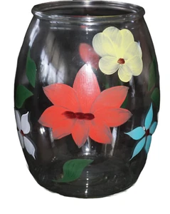 Bartlett Collins Clear Glass Gay Fads Floral Cookie Jar no Lid Excellent ! - Picture 1 of 9