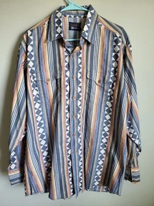 Vintage Panhandle Slim  Shirt Men's XL 17-35 Aztec Western Striped Made In USA - Picture 1 of 12