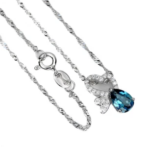 925 Sterling Silver Necklace Pear London Blue Topaz 7x5mm Simulated Cz Necklac - Picture 1 of 10