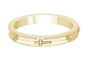14K Yellow Gold Plated Silver Beveled Rosary Band Ring - Picture 1 of 7