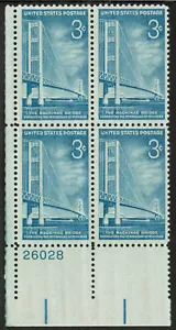 US USA Sc# 1109 MNH FVF PLATE # BLOCK Mackinac Bridge Pylons Michigan - Picture 1 of 1