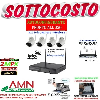 KIT WIRELESS VIDEOSORVEGLIANZA AHD 2MP DVR FULL HD 4 TELECAMERE+HARD DISK 1TB - Immagine 1 di 2