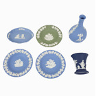 6 x Wedgwood Jasperware Plates, Trinket Dish, Posey Vase Lot - Green & Dark Blue