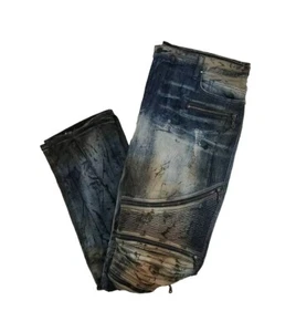 Robin's Jean The Show Biker Moto Distressed Faded Ripped Zippers Acid Blue 44x37 - Picture 1 of 24