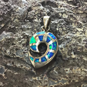 Hand Made 925 Sterling Silver Snail Shaped Necklace Pendant With Blue Opal Stone