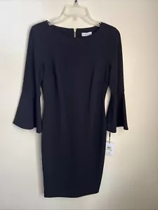 NEW Calvin Klein Women's 4 Black Bell Sleeve Sheath Dress NWT - Picture 1 of 12