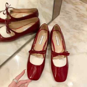Luxury Bowtie Square Toe Shiny Leather&Silk Flats Ballets Party Ball Bridal Shoe - Picture 1 of 18