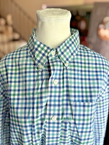 LL Bean blau grün kariertes kariertes faltenfreies leicht tailliertes Button Down Hemd L - Bild 1 von 10