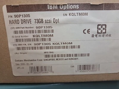 New, IBM, 90P1305, 73.4GB HOT-SWAP U320 10K SCSI DRIVE - Image 1 of 3