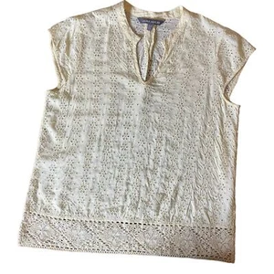 Laura Ashley Damen-Top mit Ösenspitze Größe 6 creme-elfenbeinfarben mit Häkelsaum - Bild 1 von 8