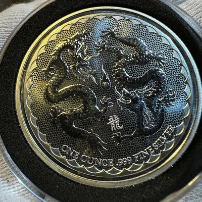 2018 Niue 1 oz 999 fine Silver Double Dragon Two 2 Dollars Coin & Capsule BU -1 - Image 1 of 4