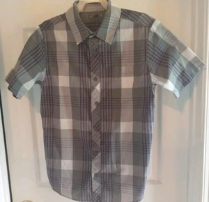 Tony Hawk Large Boys Button Down Shirt Short Sleeve Gray Purple Plaid - Picture 1 of 5
