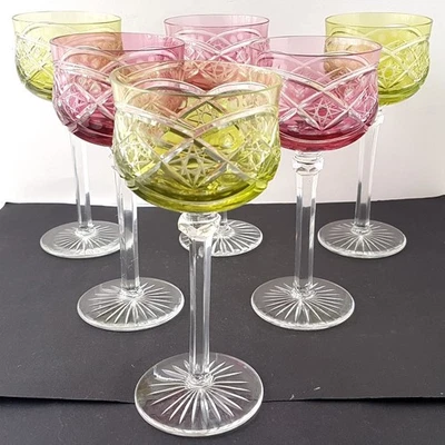 Set 6 Wine Glasses Crystal Glas Flashed Glass Hand Cut Val St.Lambert N457 - Image 1 of 4