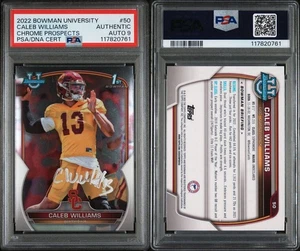 Caleb Williams 2022 Bowman University Chrome #50 1st Rookie RC IP Auto 9 PSA DNA - Picture 1 of 3