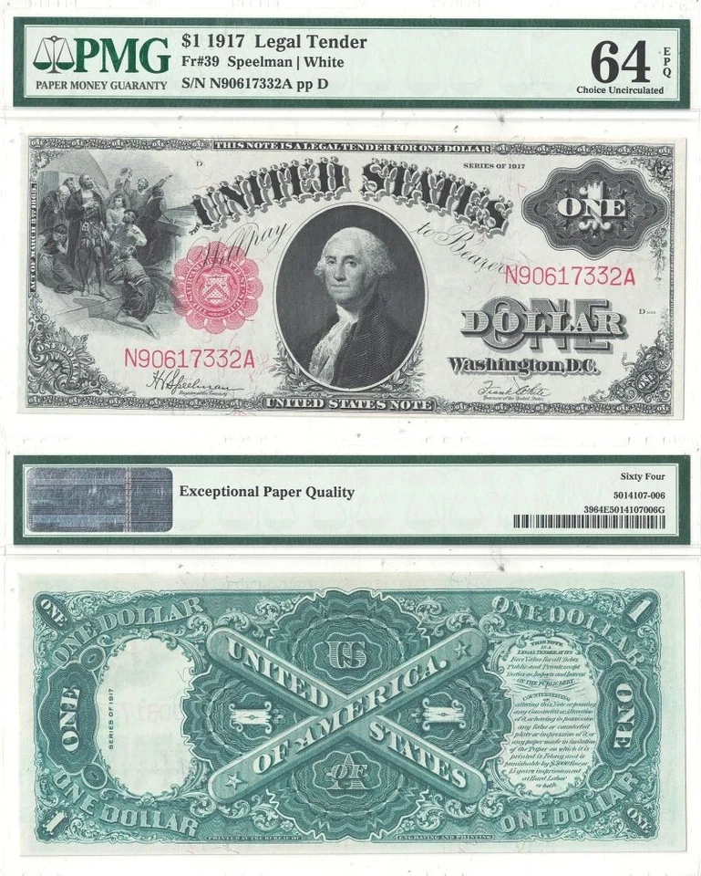 1917 $1 Legal Tender Note Fr-39 PMG Choice CU-64 EPQ - Image 1 of 1