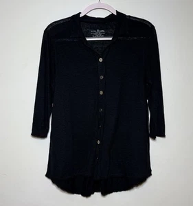 Neon Buddha schwarz 100% Leinen Top Gr. M Shirt nicht passende Knöpfe 1/2 Ärmel Boho - Bild 1 von 14