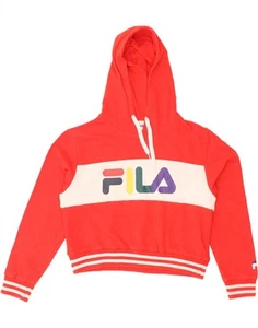 FILA Womens Oversized Crop Hoodie Jumper UK 10 Small Red Colourblock AM03 - Picture 1 of 3