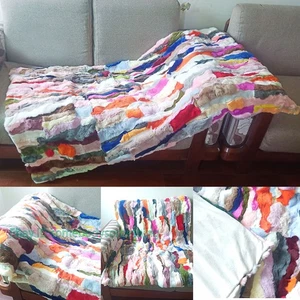 100% Real natural rex rabbit fur blanket multicolr Carpet coat material made - Picture 1 of 13