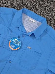 NWT Columbia PFG Mens Blue Omni-Wick Button-up Long Sleeve Shirt Large - Picture 1 of 7