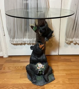 Resin Black Bear Side End Table With Glass Top 23 1/4”H x 19.5”D, - Picture 1 of 12