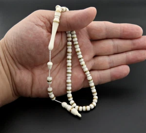 Small Brass inlay Camel bone 33 beads Islamic Prayer Beads Misbaha Tesbih 302118 - Picture 1 of 7