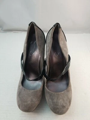 Jessica Simpson Zapatos Plataforma Serpiente 5.5 M Gris Taupe Gamuza Cuero Tacones Altos Foto 1 de 4