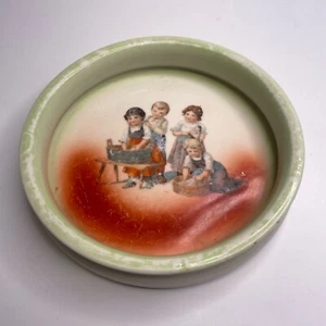Antique German Infant Porcelain Feeding Dish Children Washing Clothes 7.25” Dia. - Picture 1 of 6