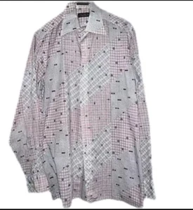 DAMON Shirt Men’s Disco Long Sleeve Button Up 15 1/2 Patchwork Vintage 70s RARE - Picture 1 of 13