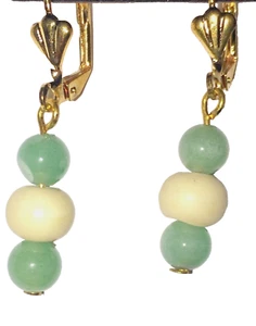 Nuevos pendientes yg chapados en oro palanca respaldos, piedras preciosas verdes semipreciosas joyería GP - Imagen 1 de 12
