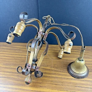 Antique Art Nouveau Wrought Iron Polychrome 5 Light Chandelier Art Deco - Picture 1 of 23