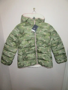 GAP KIDS GIRLS FLEECE LINED WINTER PUFFER JACKET CAMO & PINK STARS SIZE XL PLUS - Picture 1 of 3