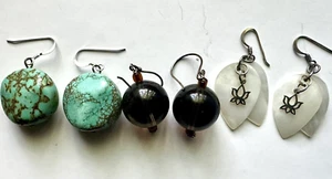 Lote de 3 pares de pendientes colgantes de alambre francés de plata de ley y piedras de colección - Imagen 1 de 5