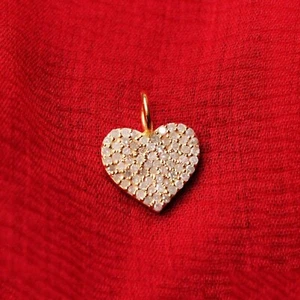 0.42 Ct Pave Diamond Heart Charm Pendant Solid 14k Gold Valentine Love Jewelry - Picture 1 of 3