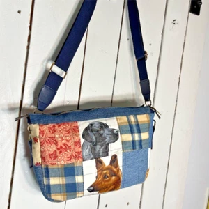 Handmade Hippy Scrappy Quilted Denim Handbag with Dog Patches - Picture 1 of 4