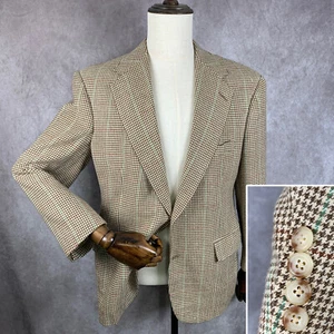 VTG Polo Ralph Lauren Blazer Jacket Men 40S Houndstooth Windowpane Silk - Picture 1 of 21