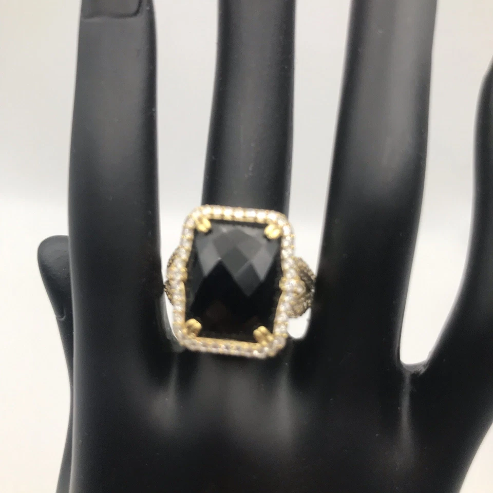 Anillo de cóctel Judith Ripka revestido de oro de 14 quilates de ónix negro y circonita cúbica talla 10 Foto 1 de 4