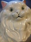 Vtg. Extra Large 15&quot; White Ceramic Persian MCM Cat Statue w/Green Eyes HEAVY!