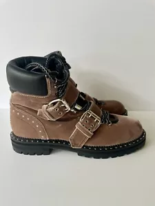 JIMMY CHOO Rare Velvet Breeze Rustic Studded Biker Combat Boots Unworn Sz 39 - Picture 1 of 14
