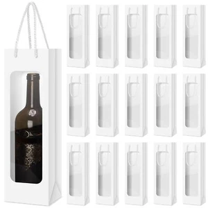 Single Wine Bottle Gift Bag Clear Window Reusable Flower Boxes Handles 24Pcs - Picture 1 of 6