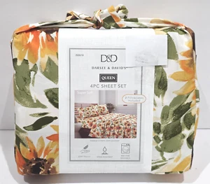 Darsee & David's Fall Thanksgiving Sunflower Floral Orange QUEEN Sheet Set NEW - Picture 1 of 7