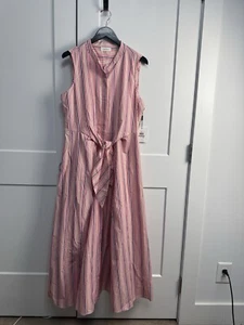 Calvin Klein Sleeveless Striped Maxi Shirt Dress Tie Front Pink NWT Size 12 FUN - Picture 1 of 12