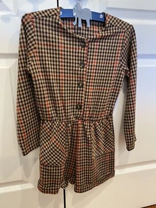 Zara Girl’s Houndstooth Checkered Romper Shorts Overall Dress Sz 8 - Picture 1 of 1