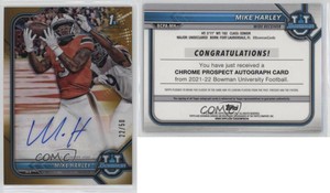 2021-22 Bowman University Chrome Prospect Gold Refractor /50 Mike Harley Jr Auto