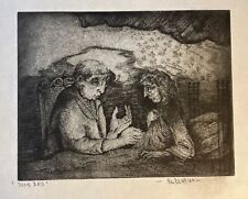 Karnig Nalbandian Etching "Sick Bed" Social Realist End of Life Doctor Patient